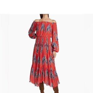 Remy Brook Alyce Elegant Red Floral Off-Shoulder Dress